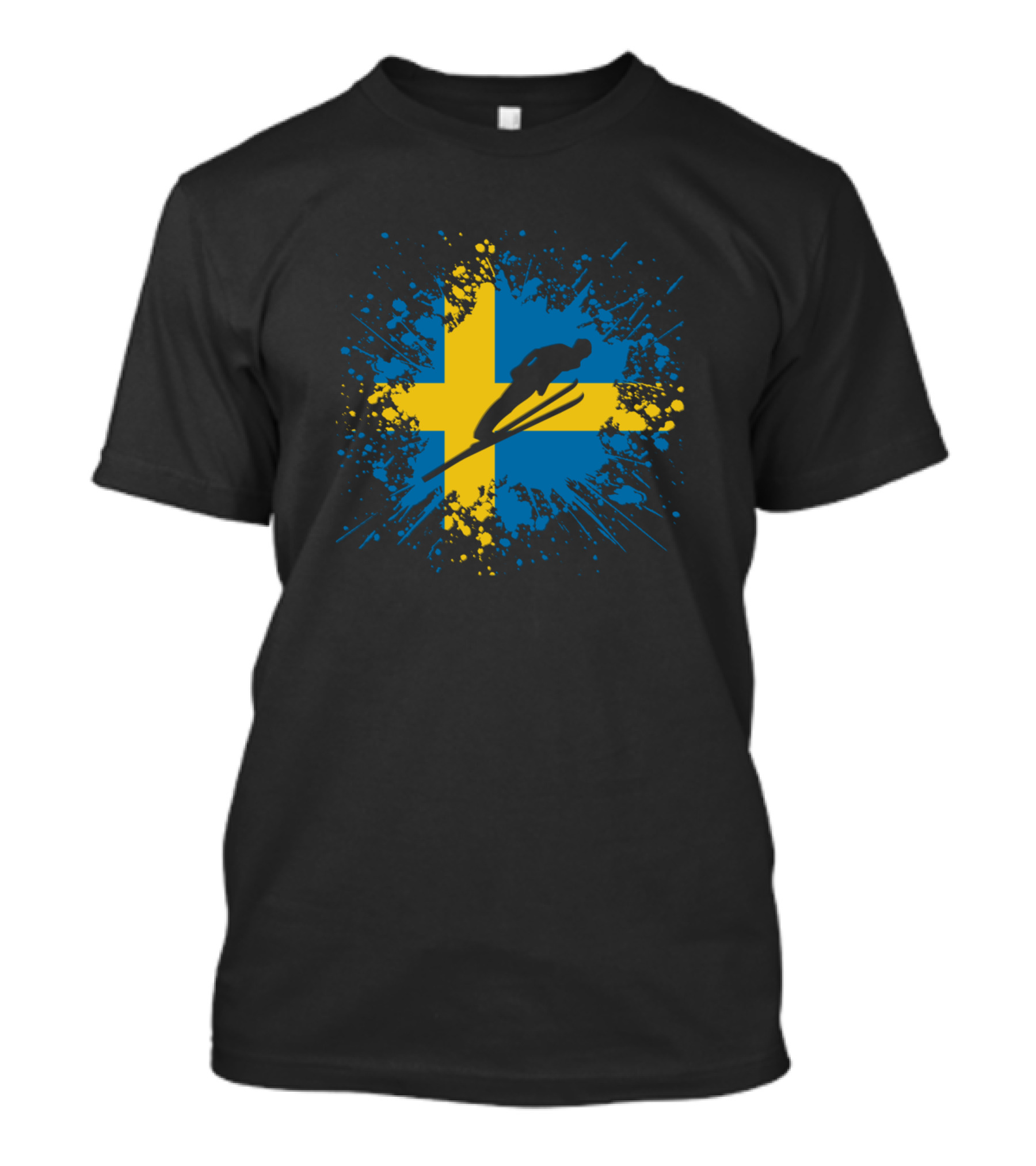 Ski Jumper Sweden Winter Sports Flag Splash T-Shirt