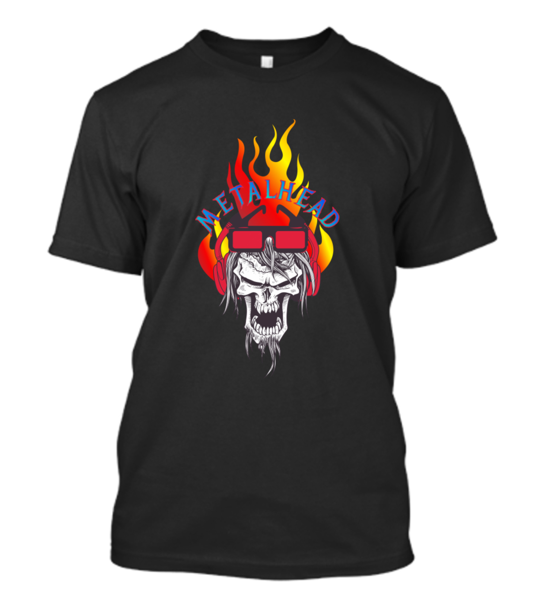 Metalhead Skull Head In Flame T-Shirt