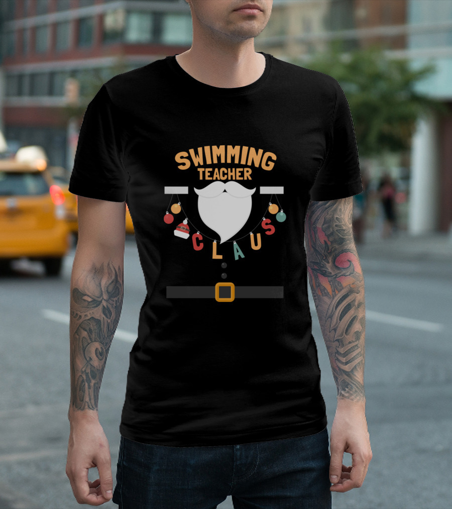 Swimming Teacher Claus Santa Christmas T-Shirt