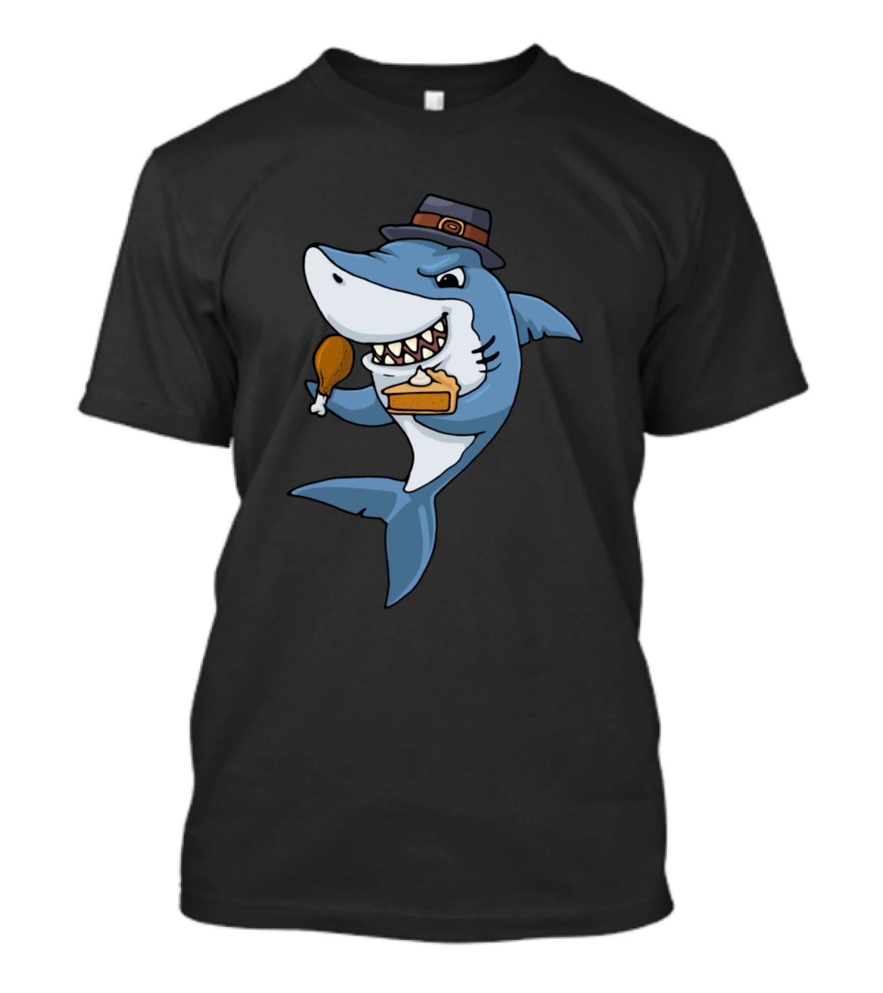 Thanksgiving Shark Eating Turkey Leg And Pumpkin Pie In Pilgrim Hat T-Shirt