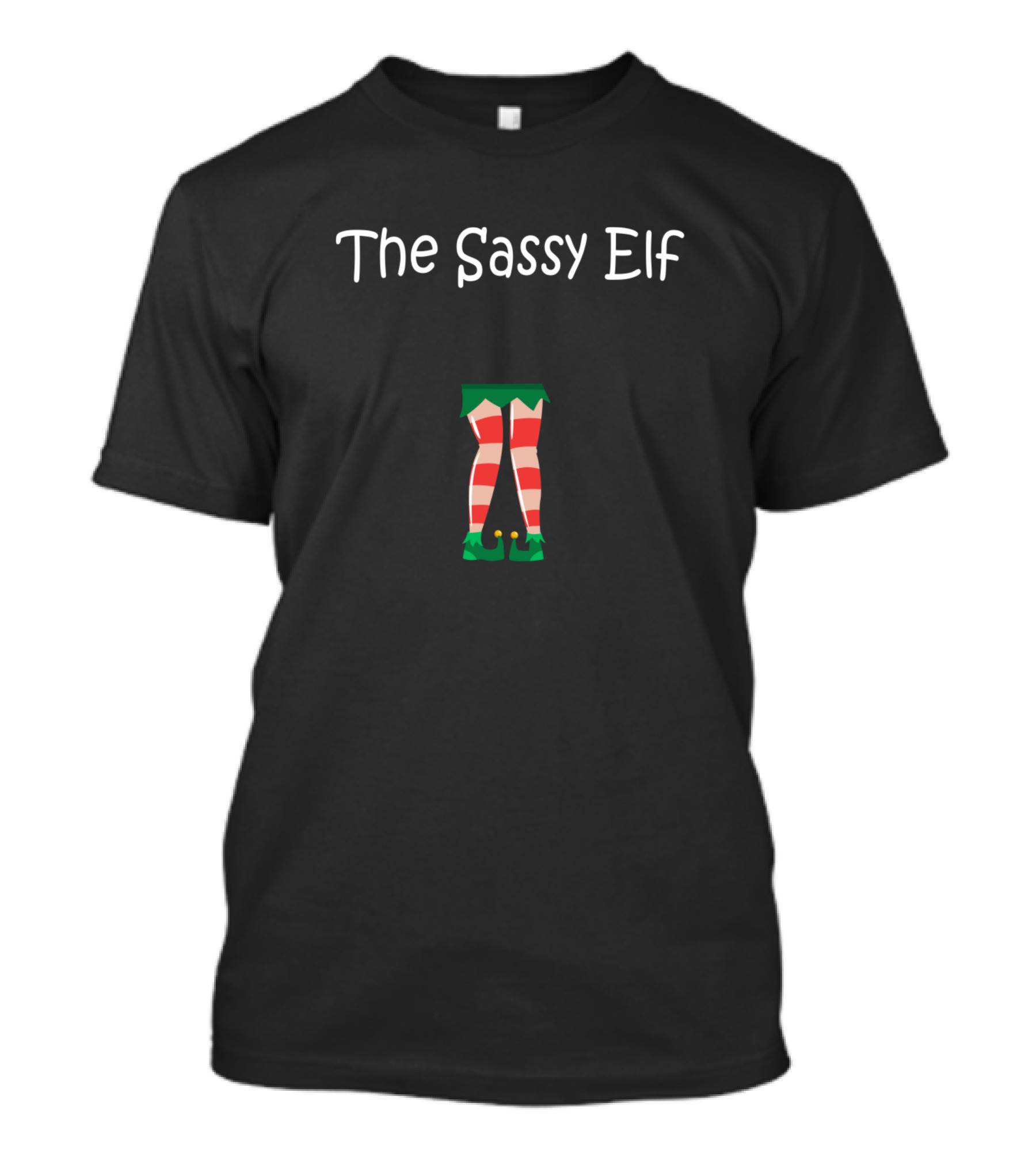 The Sassy Elf Colorful Striped Christmas Stockings And Green Shoes T-Shirt