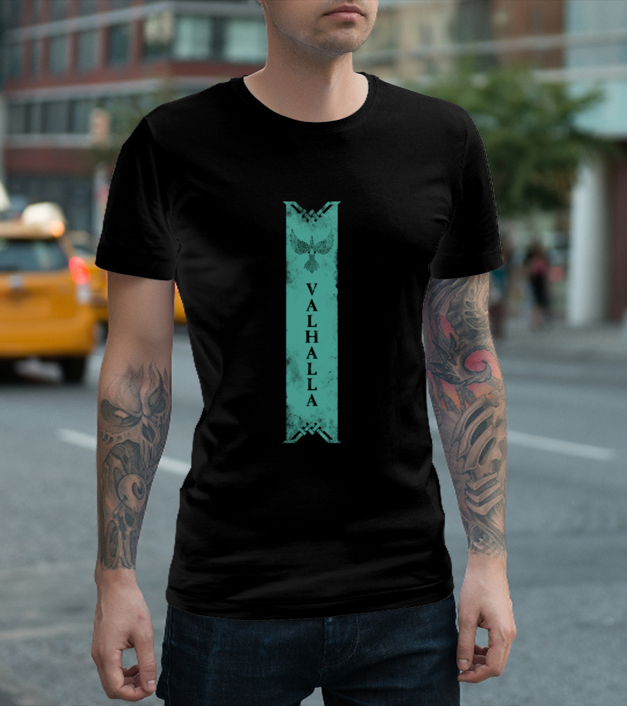 Valhalla Nordic Raven Emblem Banner T-Shirt