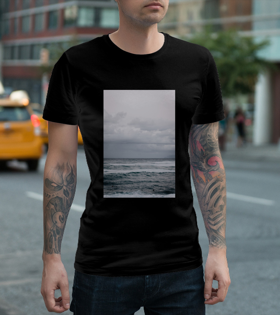 Winter Stormy Ocean Waves Under Gray Clouds T-Shirt