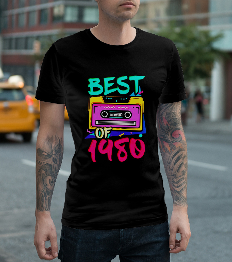 Best of 1980 Colorful Cassette Tape Retro 80s Music T-Shirt