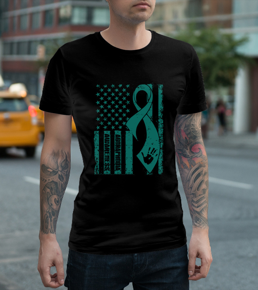Agoraphobia Awareness Flag with Ribbon and Handprint T-Shirt