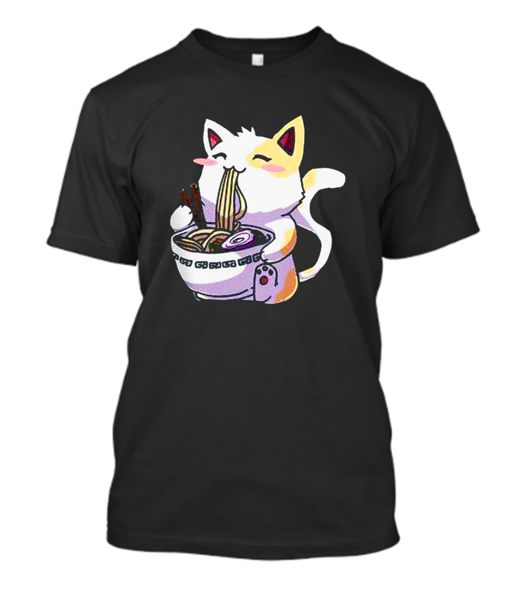 Anime Ramen Cat Eating Noodles Kawaii T-Shirt