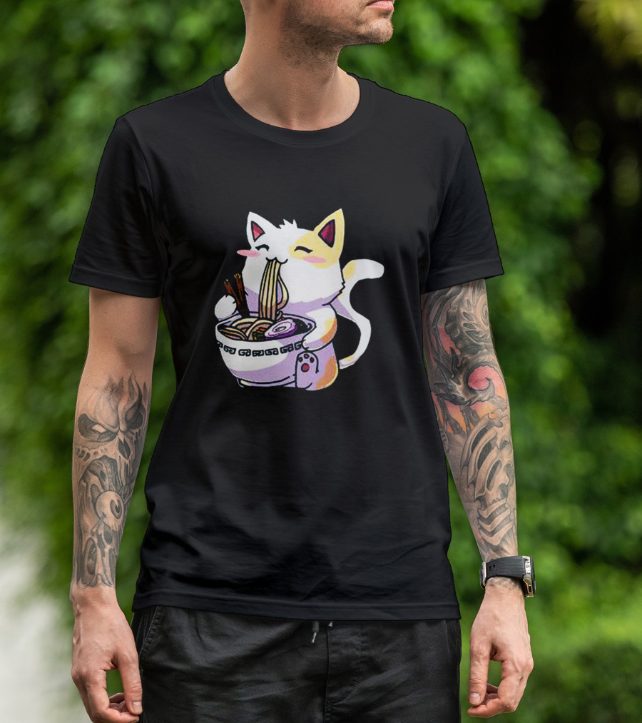 Anime Ramen Cat Eating Noodles Kawaii T-Shirt