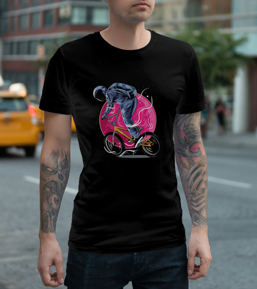 Astronaut BMX Adventure In Cosmic Space Scene T-Shirt
