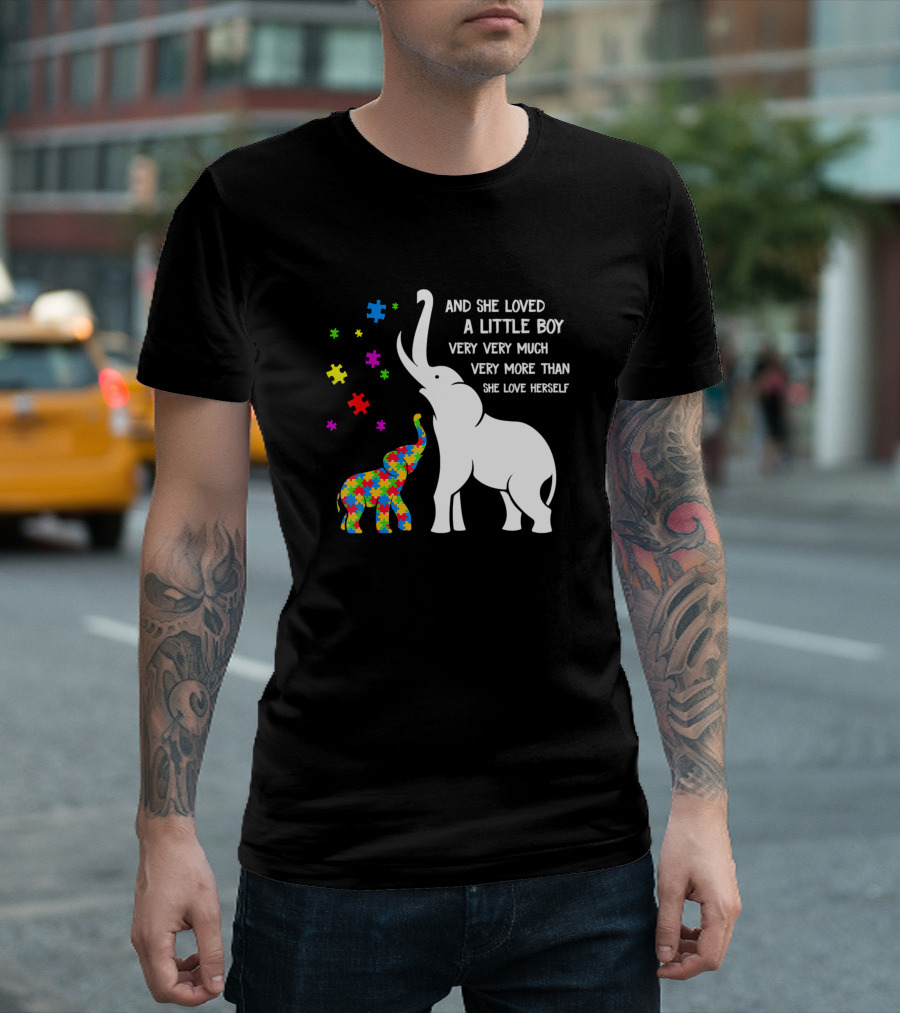 And She Loved A Little Boy Very Very Much Autism Elephant Puzzle Pieces T-Shirt
