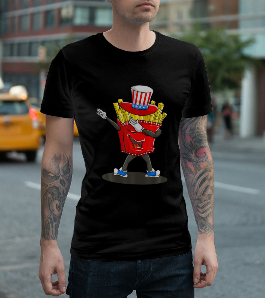 Dabbing Fries Uncle Sam Hat USA Finger Chips 4th of July T-Shirt