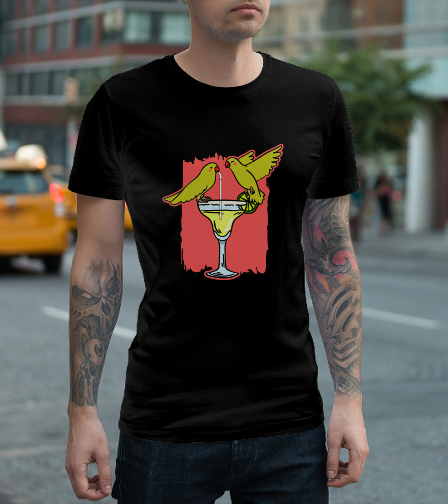 Funny Two Parrots Enjoying Margarita On Holiday T-Shirt