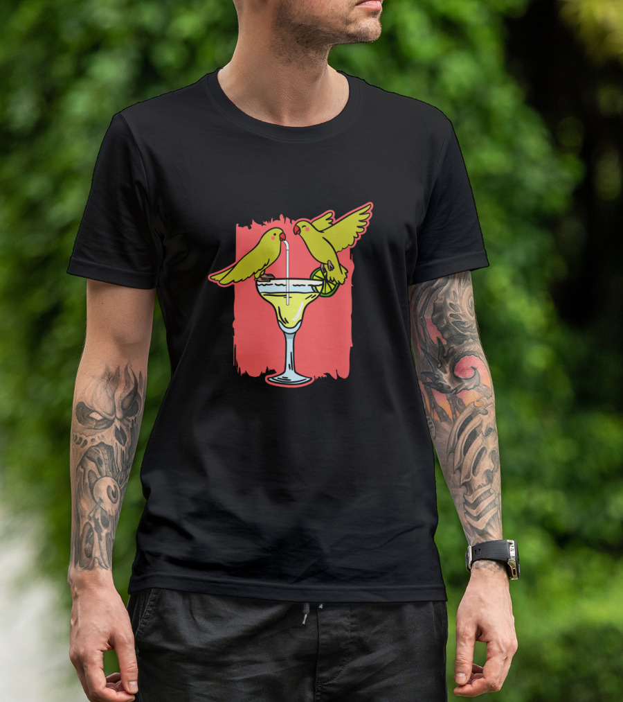 Funny Two Parrots Enjoying Margarita On Holiday T-Shirt