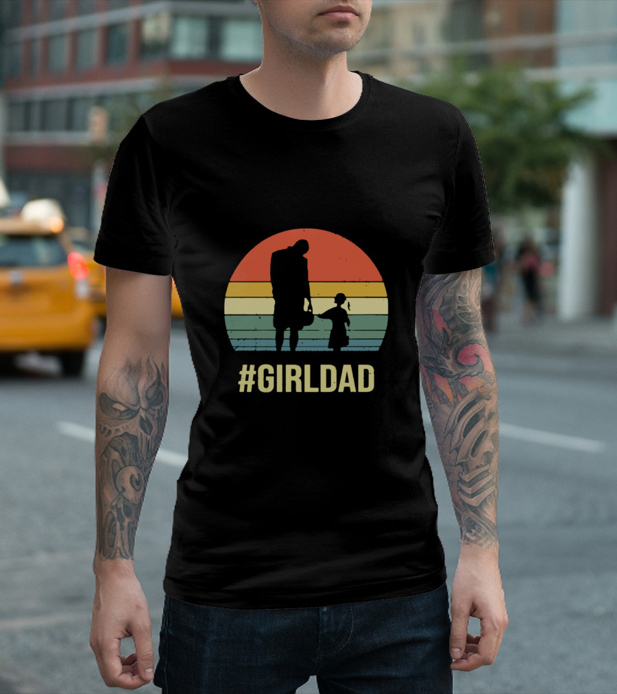 Girldad Silhouette Retro Sunset With Father And Daughter T-Shirt