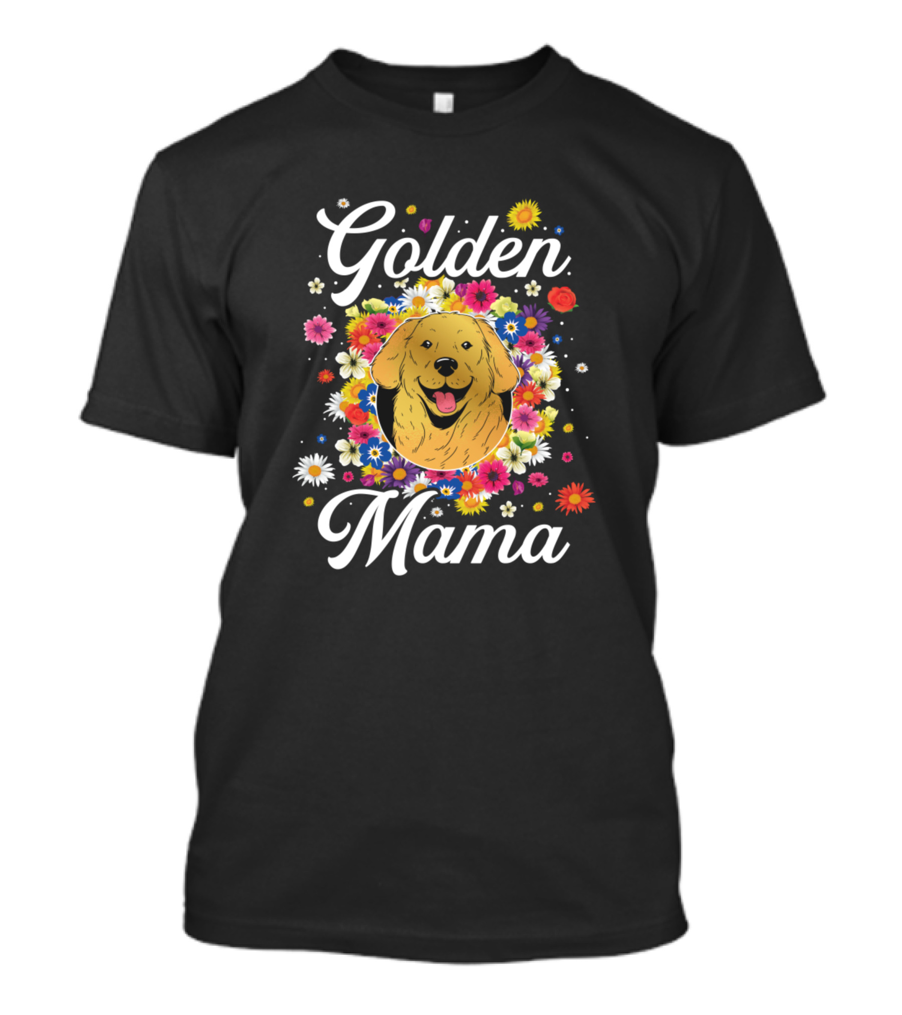 Golden Mama Golden Retriever Surrounded By Colorful Flowers T-Shirt