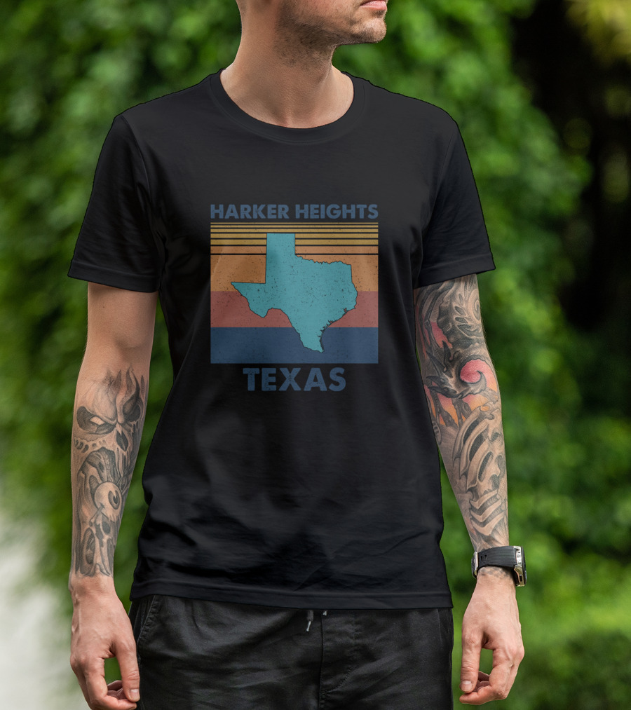 Harker Heights Texas Vintage State Outline Retro Stripes T-Shirt