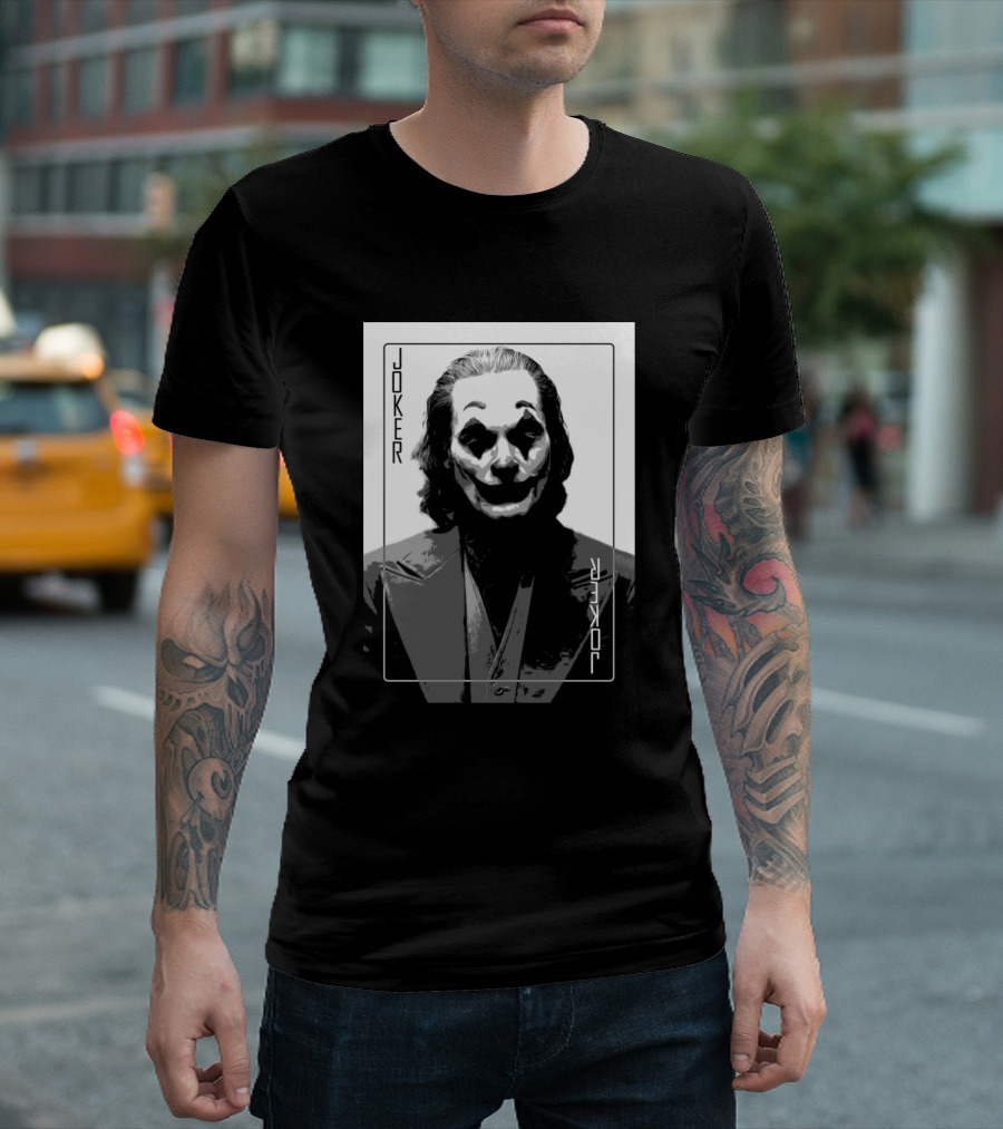 Joker Black and White Playing Card Style Iconic Image T-Shirt