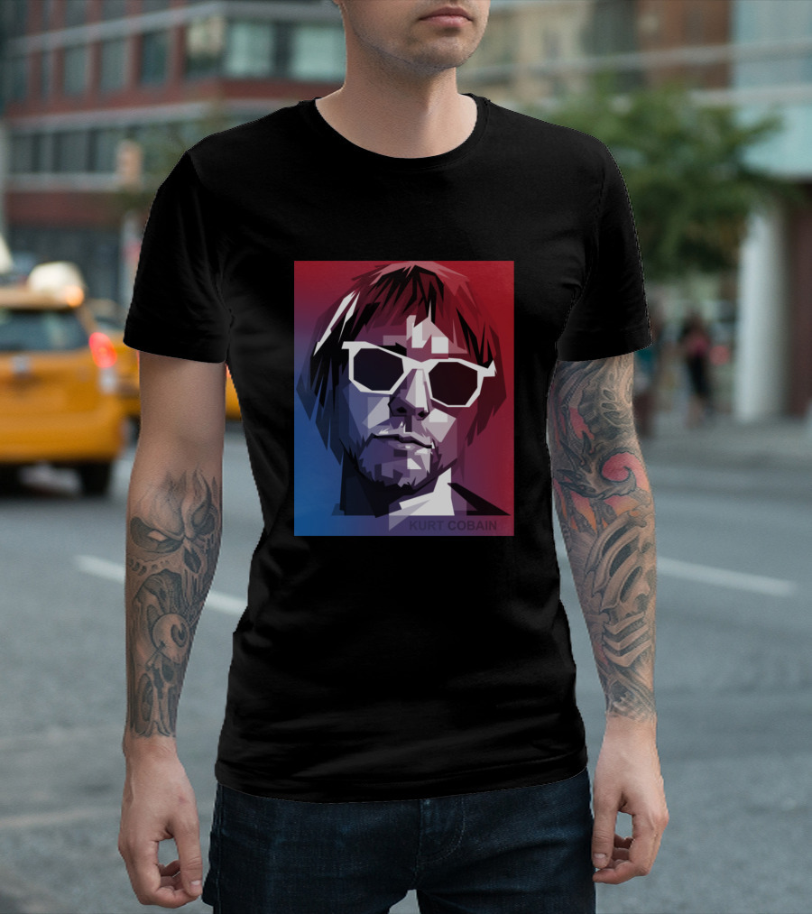 Kurt Cobain Geometric Artwork with Sunglasses T-Shirt
