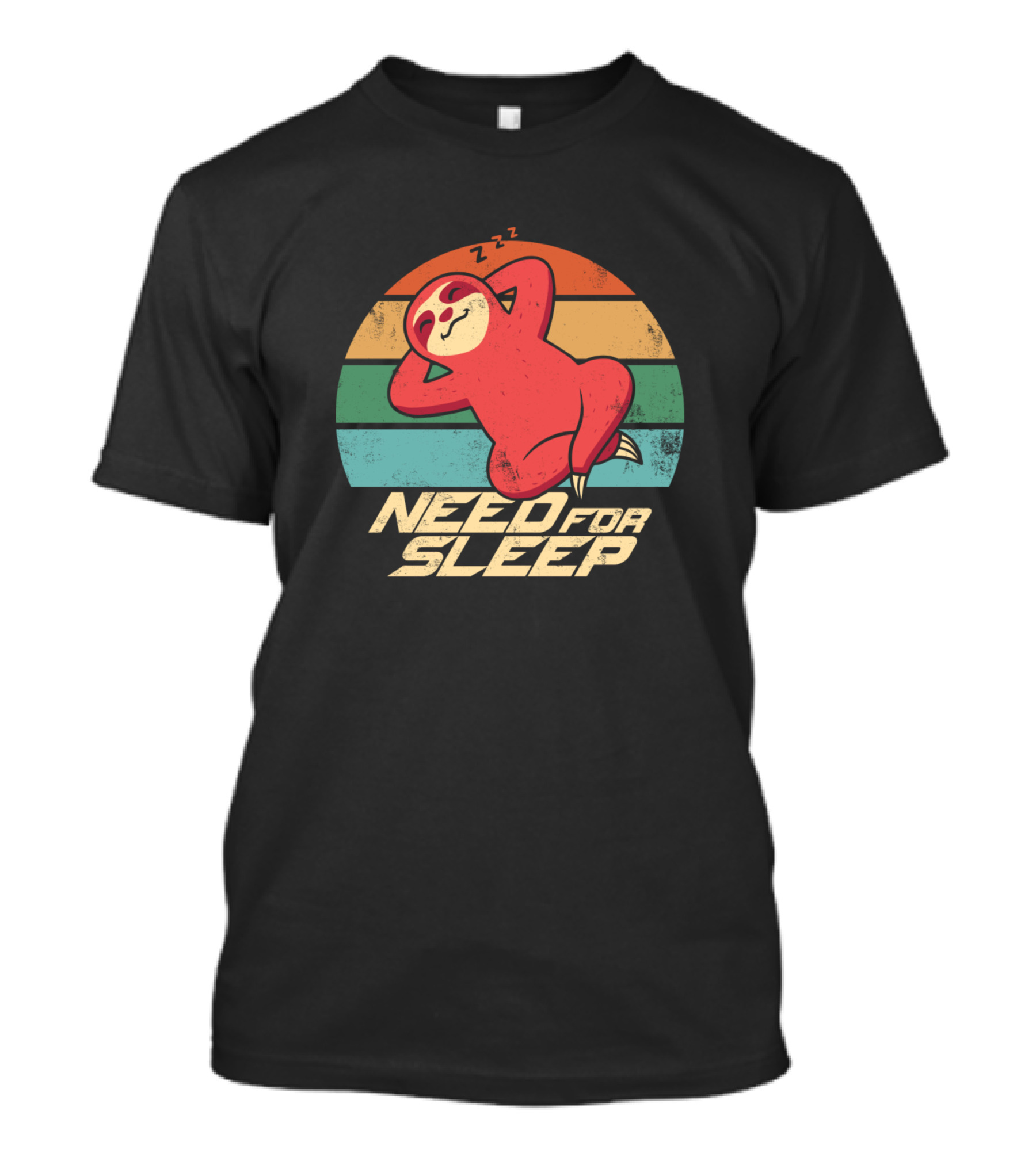 Need For Sleep Lazy Sloth Retro Stripes Zzz T-Shirt