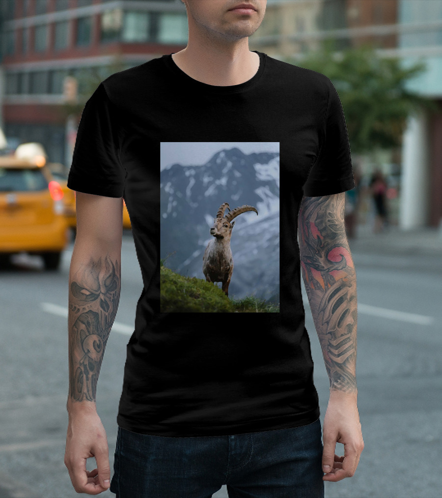 Painting Of Ibex In Mountain Landscape T-Shirt