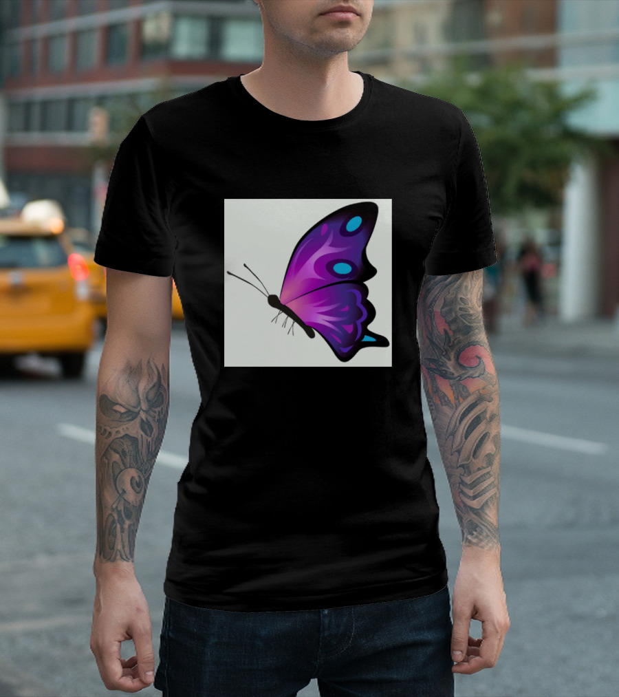Butterfly In Vibrant Purple And Black With Blue Accents T-Shirt