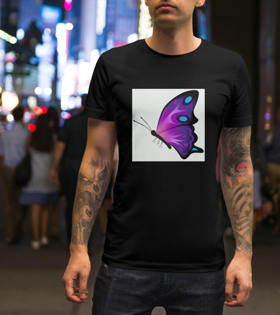 Butterfly In Vibrant Purple And Black With Blue Accents T-Shirt