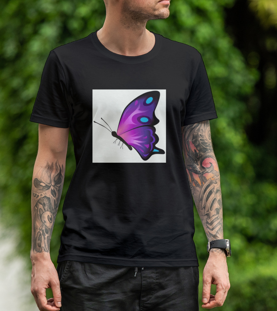 Butterfly In Vibrant Purple And Black With Blue Accents T-Shirt