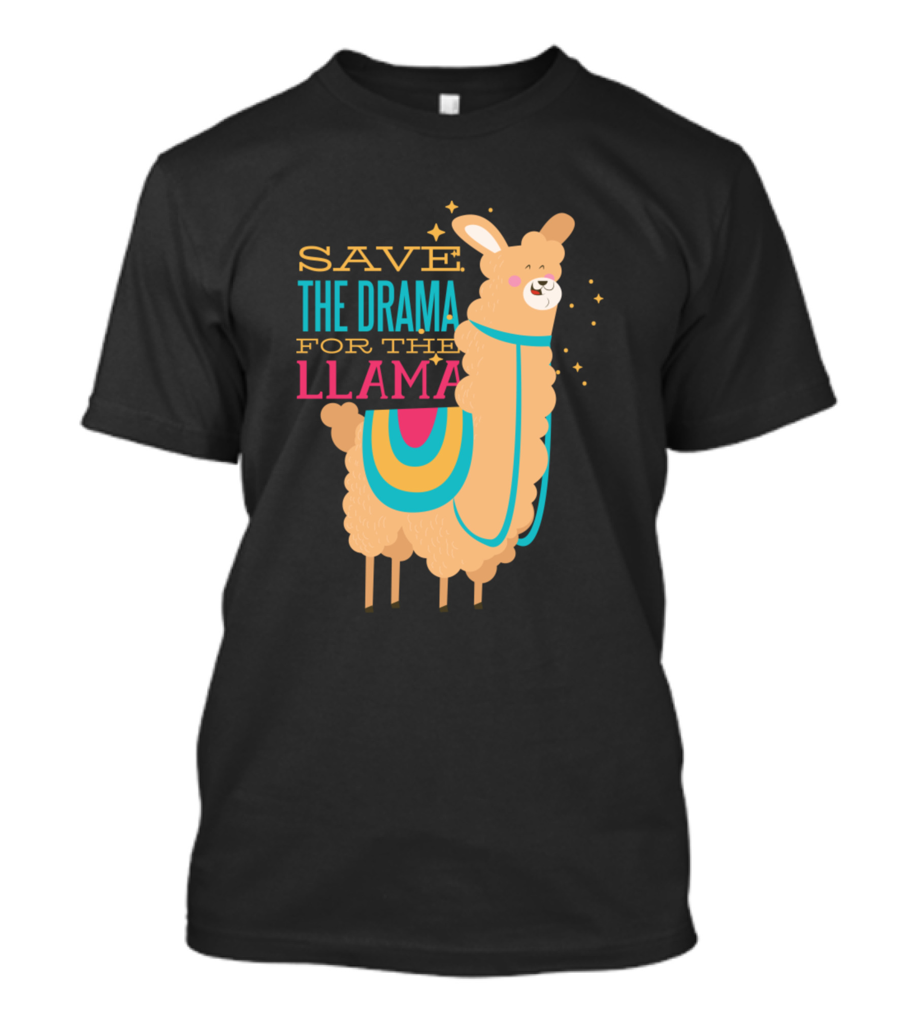 Save The Drama For The Llama Colorful Cartoon Llama With Stars T-Shirt