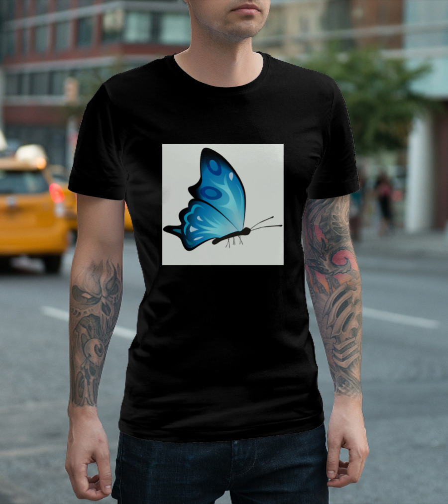 Teal Blue And Black Butterfly Clip T-Shirt