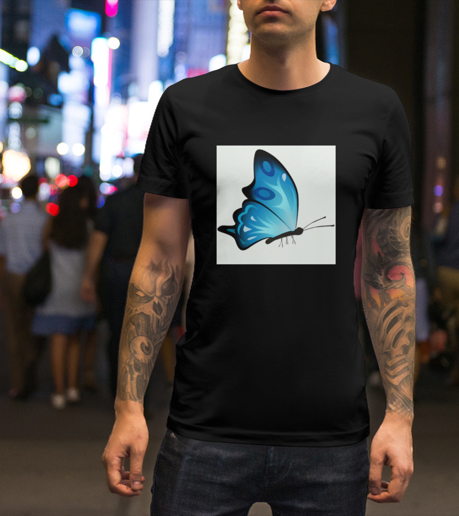 Teal Blue And Black Butterfly Clip T-Shirt