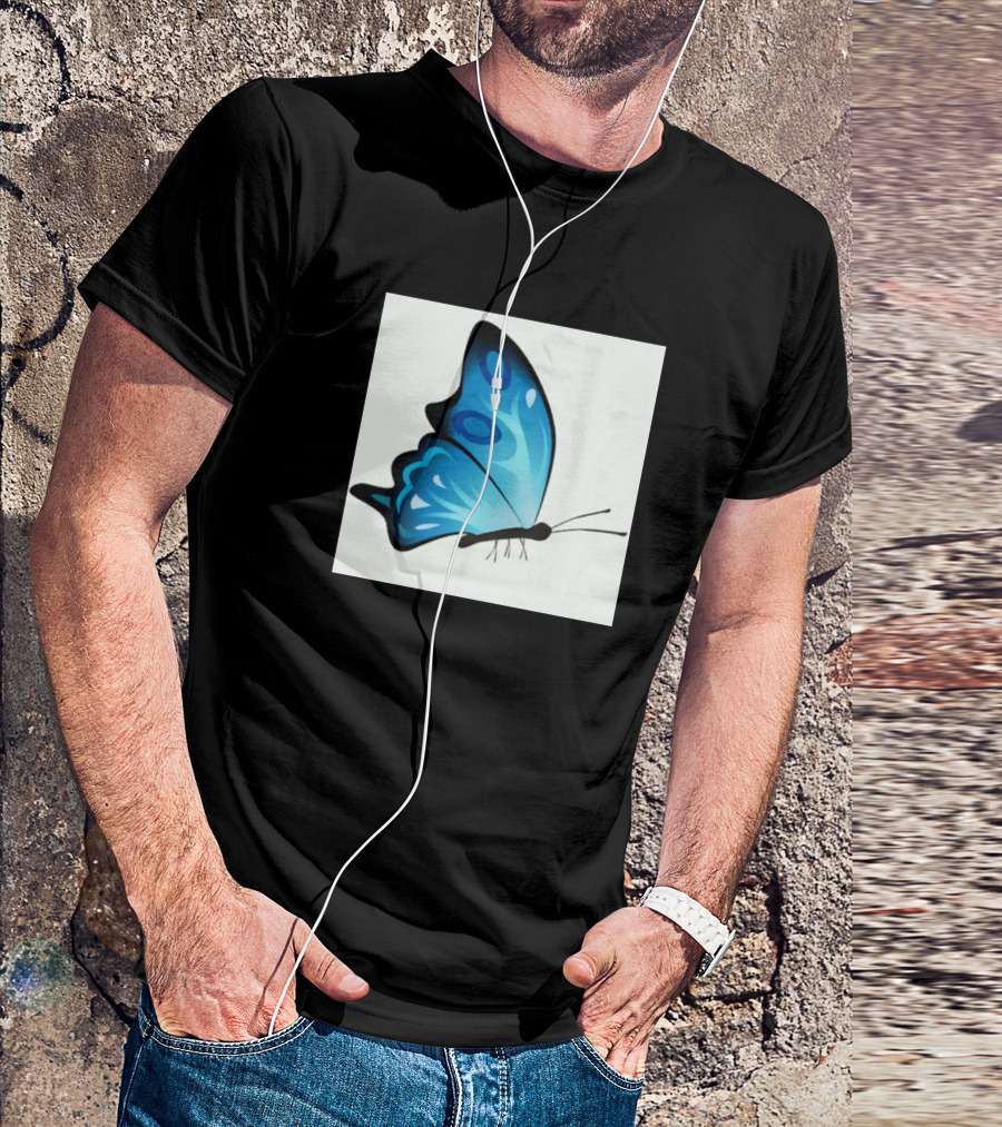 Teal Blue And Black Butterfly Clip T-Shirt
