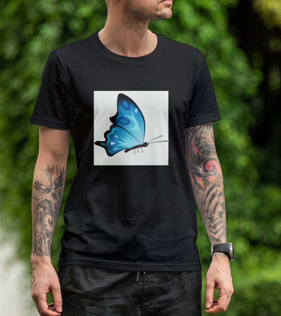 Teal Blue And Black Butterfly Clip T-Shirt