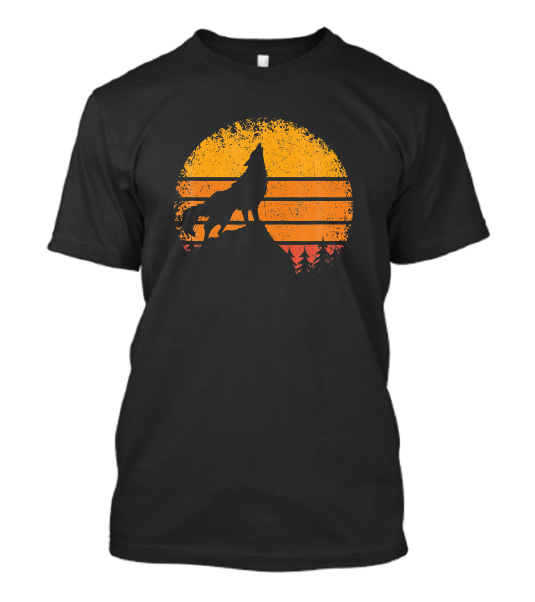 Vintage Sunset Mountain Wolf Howling T-Shirt