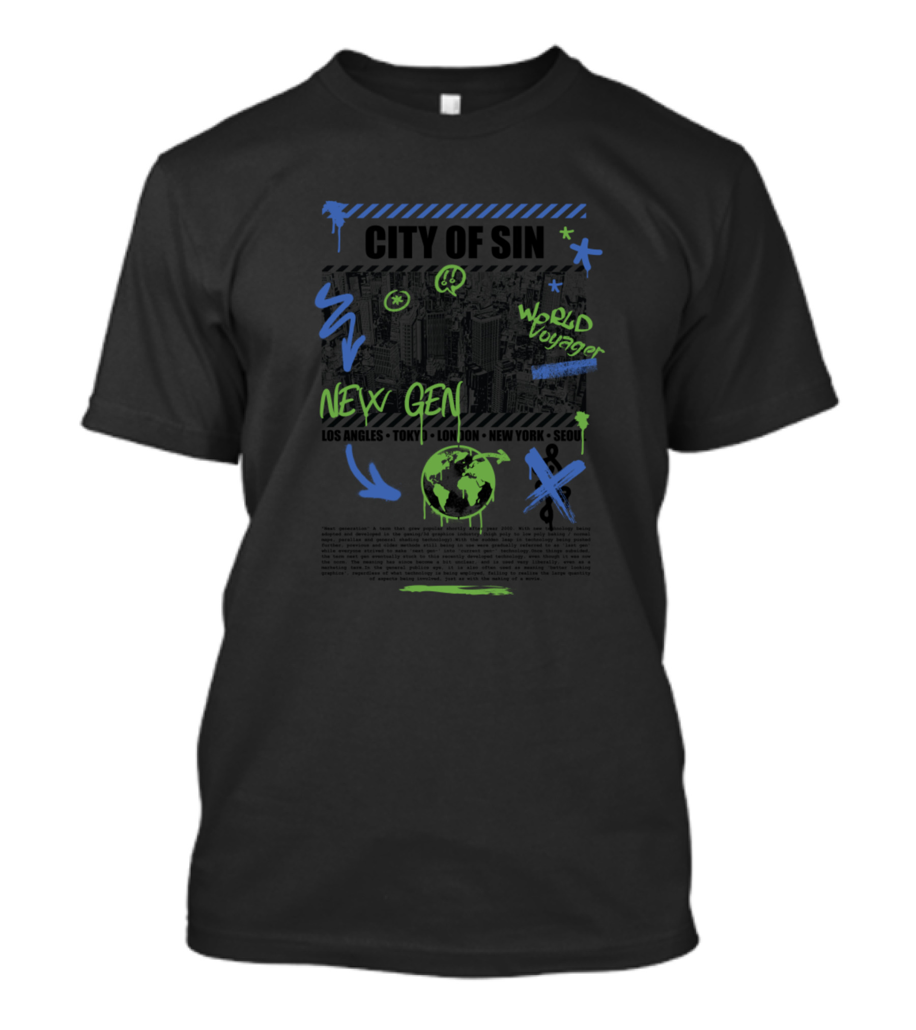CITY OF SIN NEW GEN WORLD VOYAGER LOS ANGELES TOKYO LONDON NEW YORK SEOUL T-Shirt