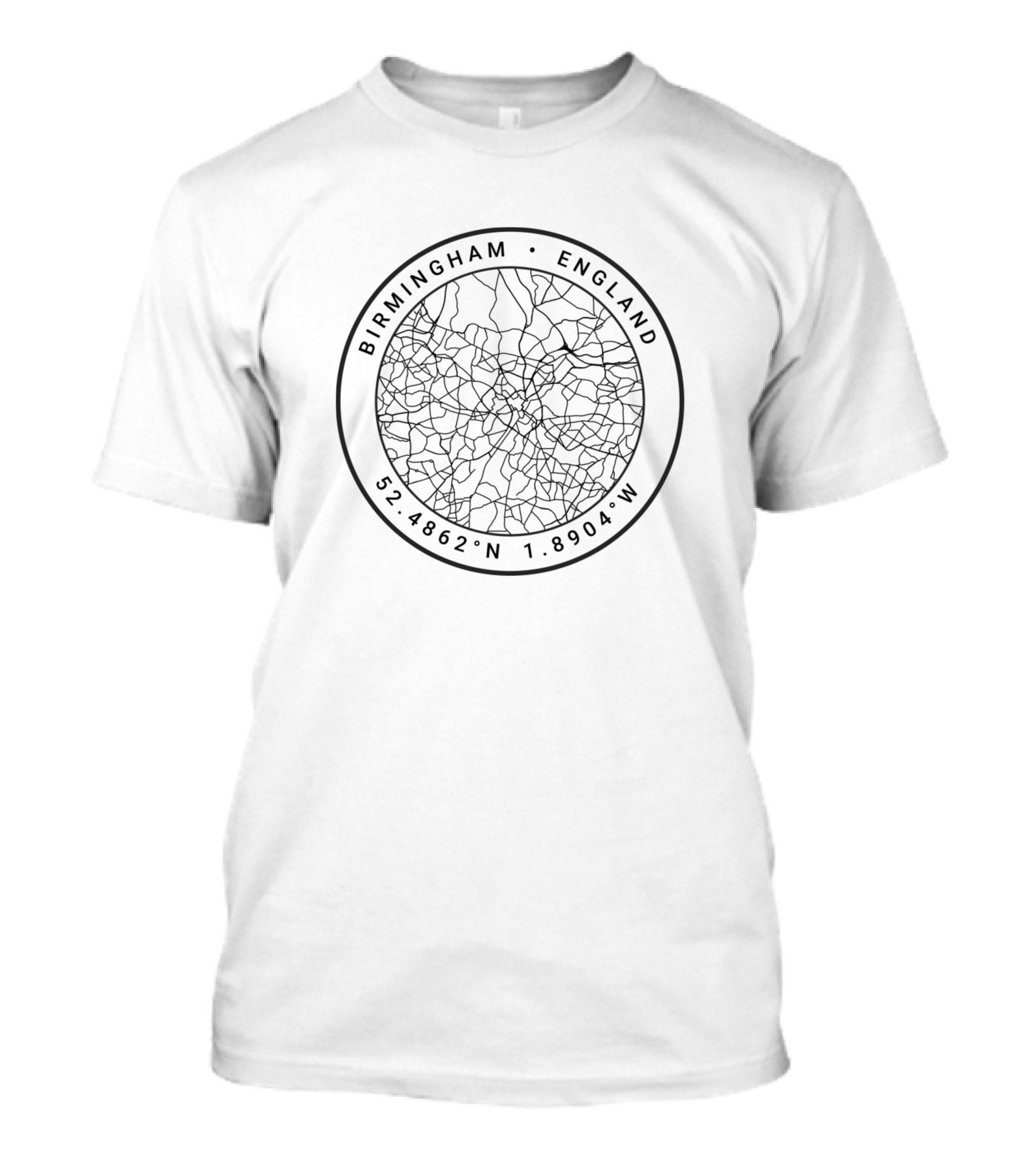 Birmingham England Map Coordinates 52.4862°N 1.8904°W T-Shirt