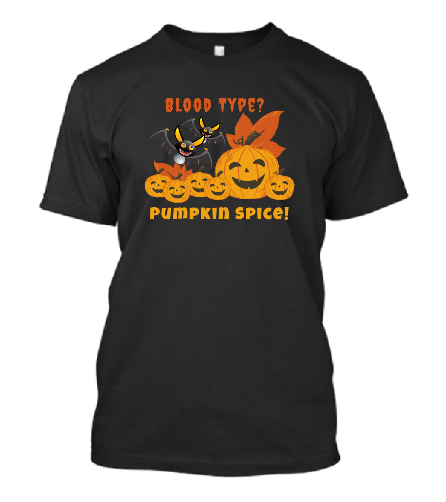 Blood Type Pumpkin Spice Halloween Bats And Jack-O'-Lanterns T-Shirt