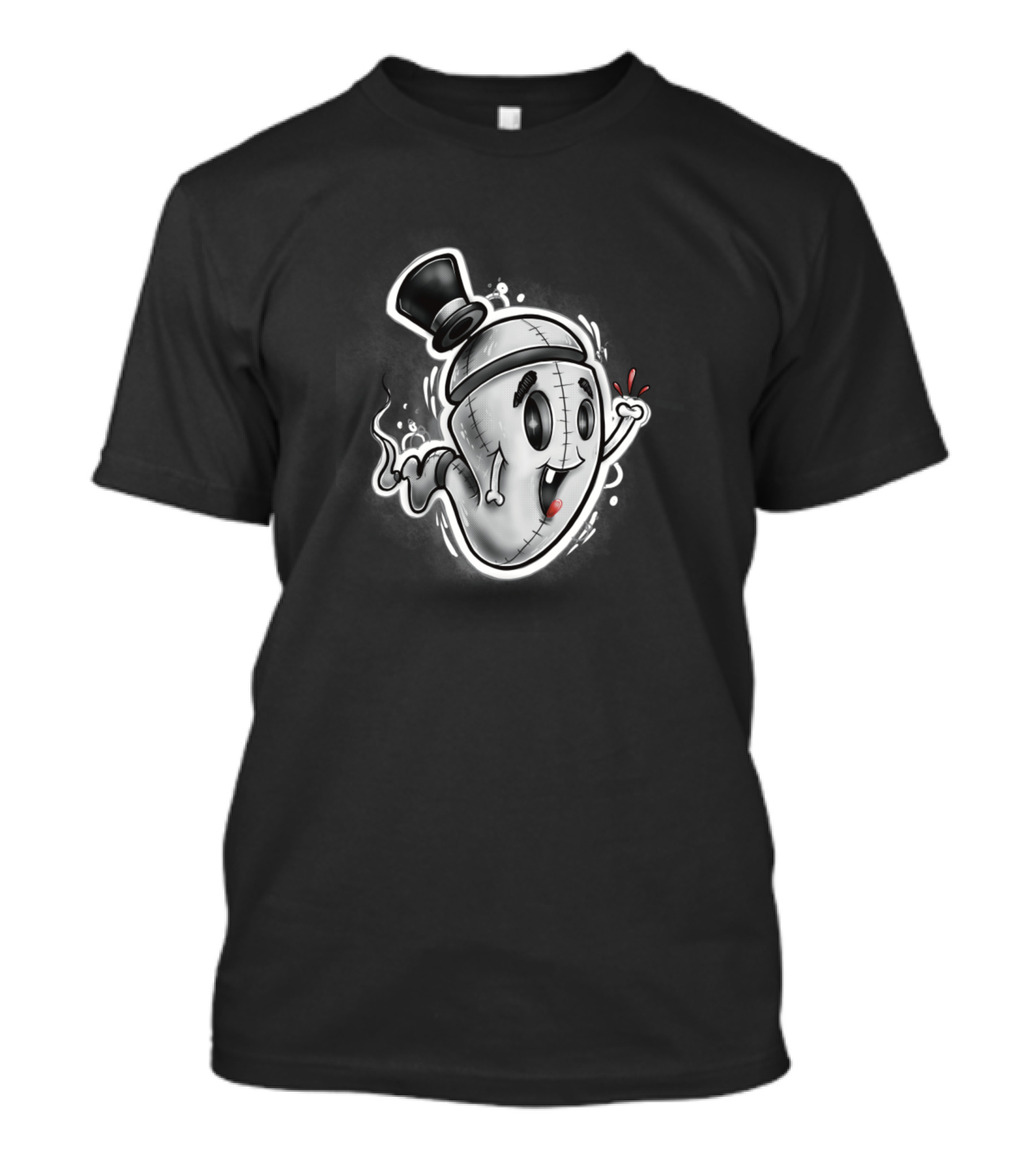 Boo The Friendly Ghost With Top Hat And Stitched Face T-Shirt