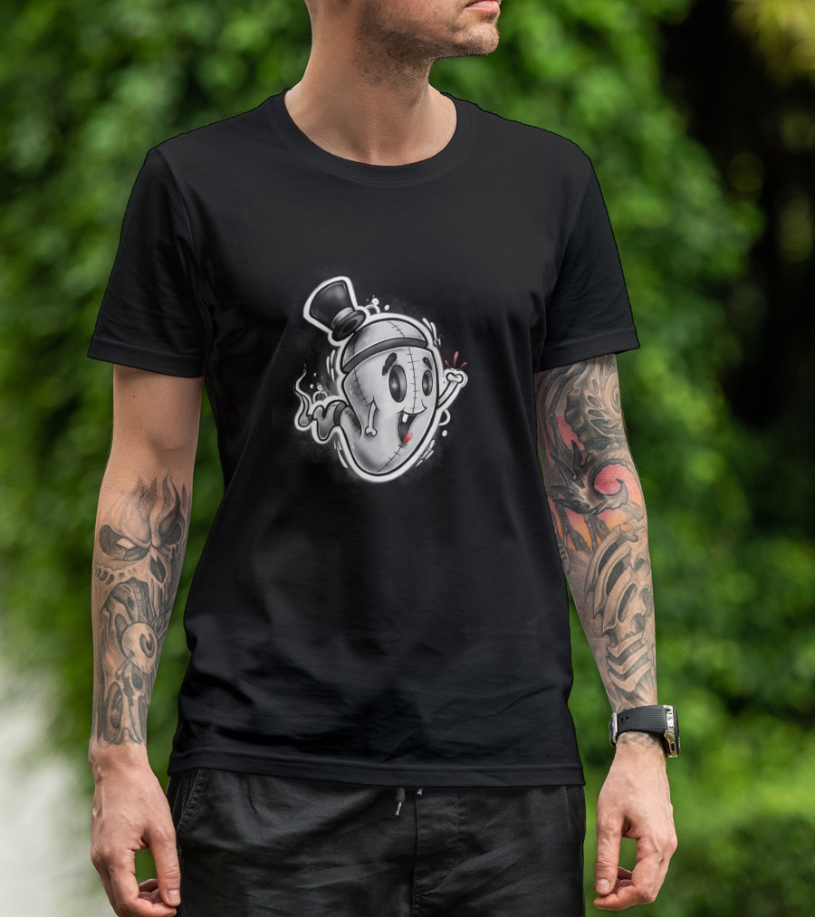 Boo The Friendly Ghost With Top Hat And Stitched Face T-Shirt