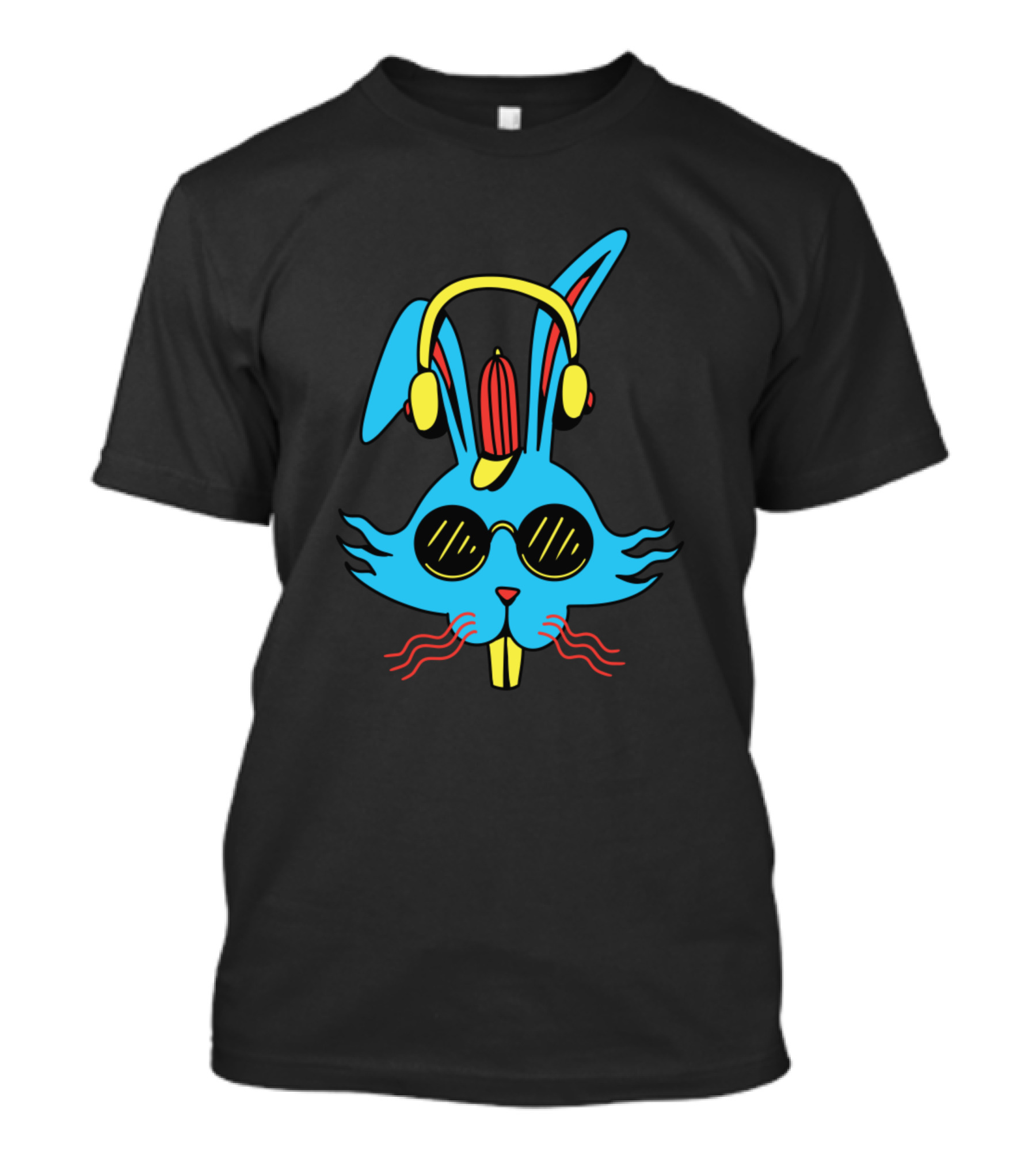 Cartoon Bunny With Headphones And Sunglasses Vibrant Neon T-Shirt