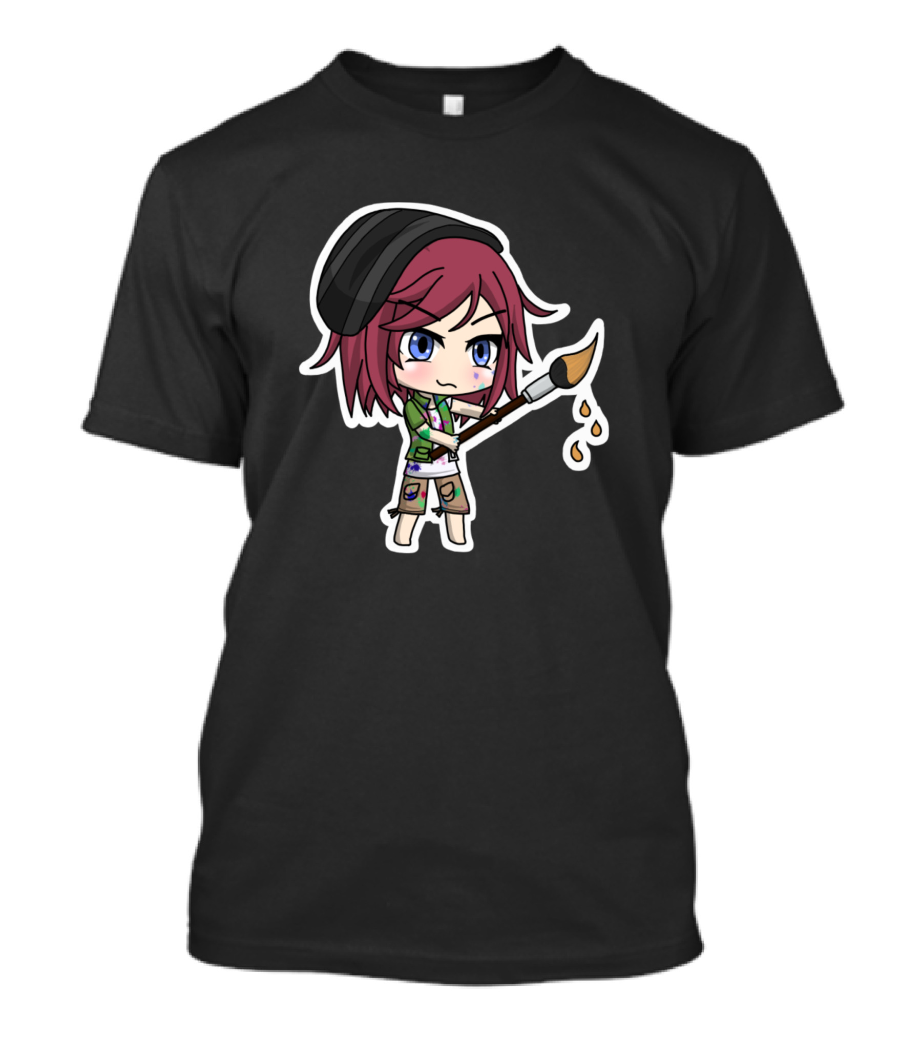 Chibi Painter With Paintbrush Anime Style Character T-Shirt