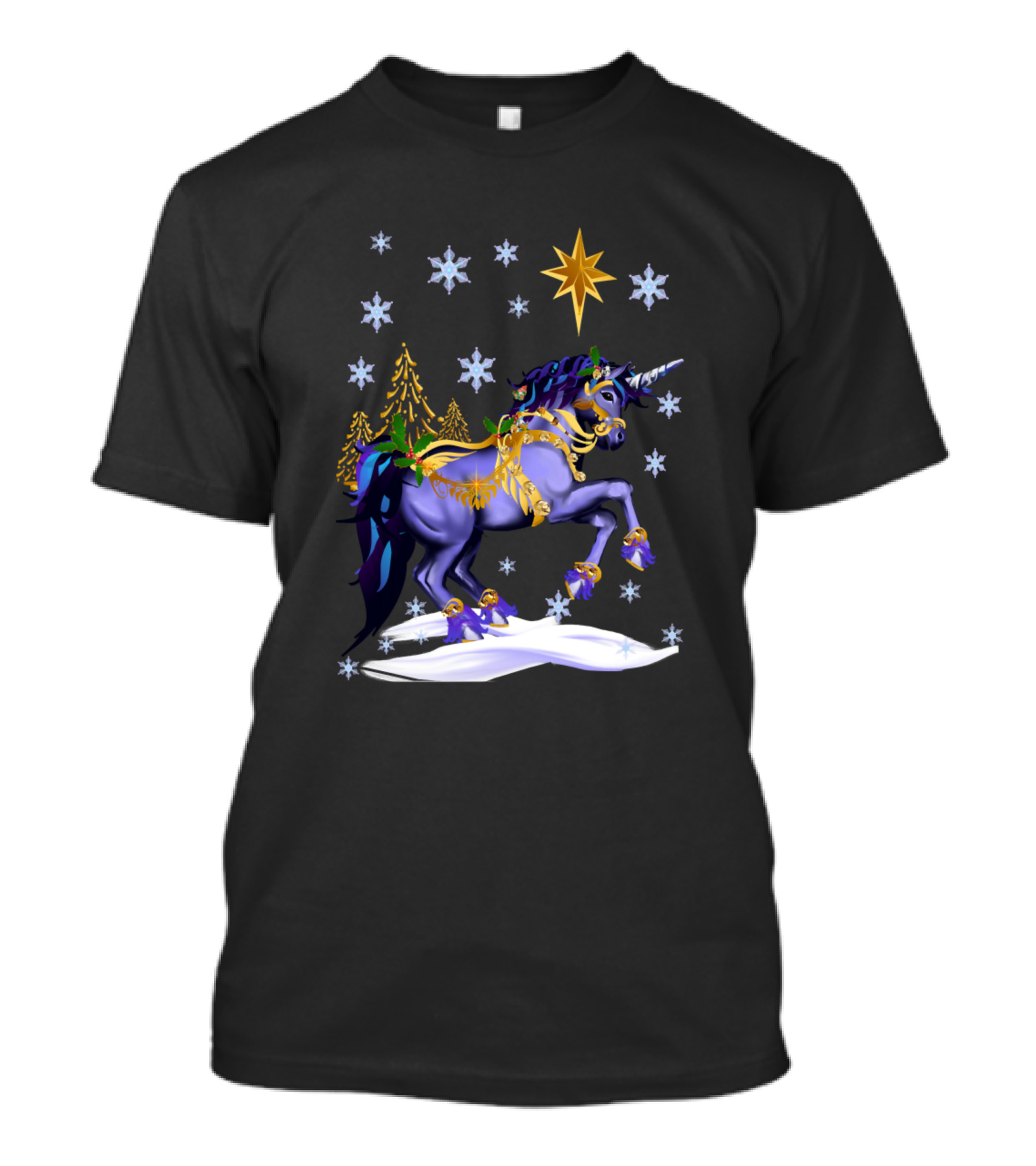 Christmas Bright Unicorn With Snowflakes And Star T-Shirt
