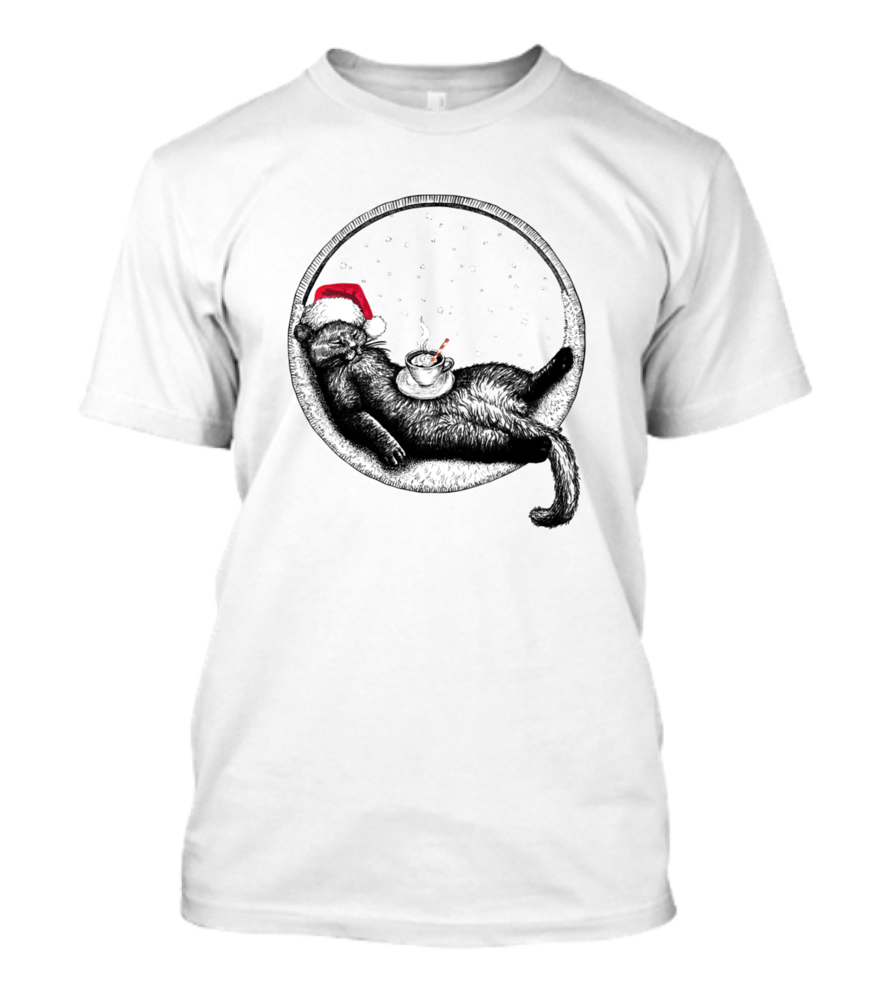 Christmas Cat Love Cocoa Santa Hat Cozy Night T-Shirt