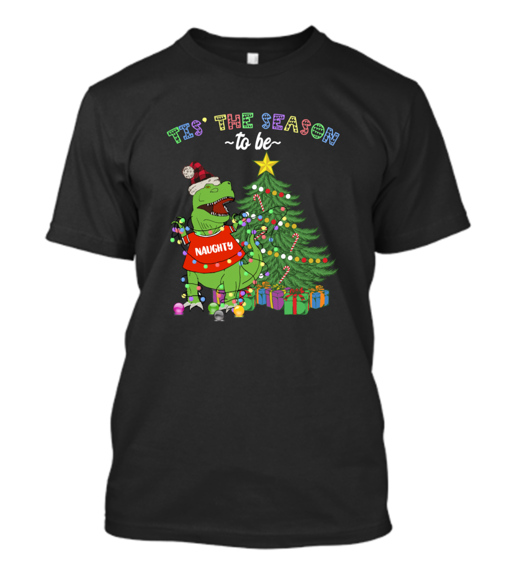 Tis The Season To Be Naughty Dinosaur Christmas Tree Lights T-Shirt
