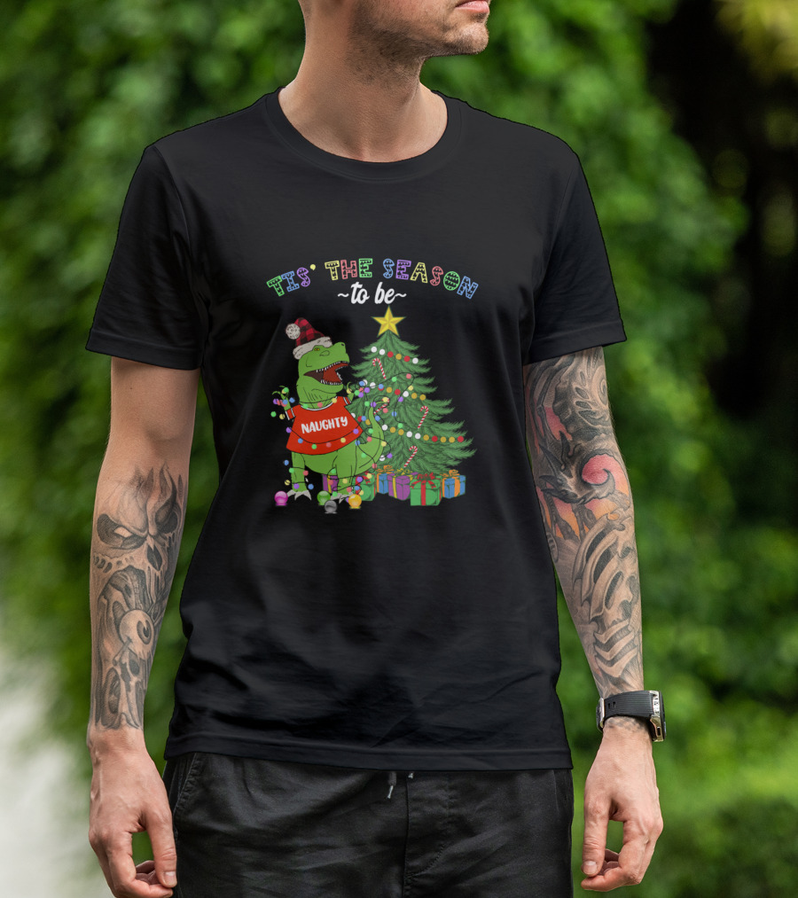 Tis The Season To Be Naughty Dinosaur Christmas Tree Lights T-Shirt