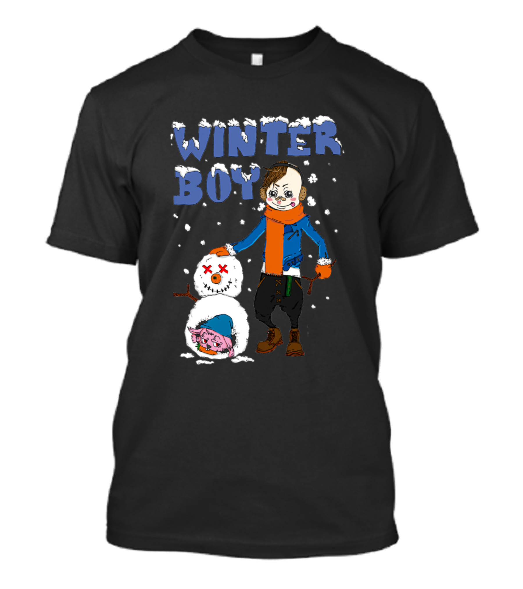 Winter Boy Snowman Santa Christmas Tree T-Shirt