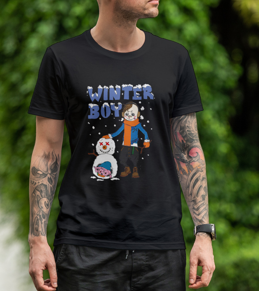 Winter Boy Snowman Santa Christmas Tree T-Shirt