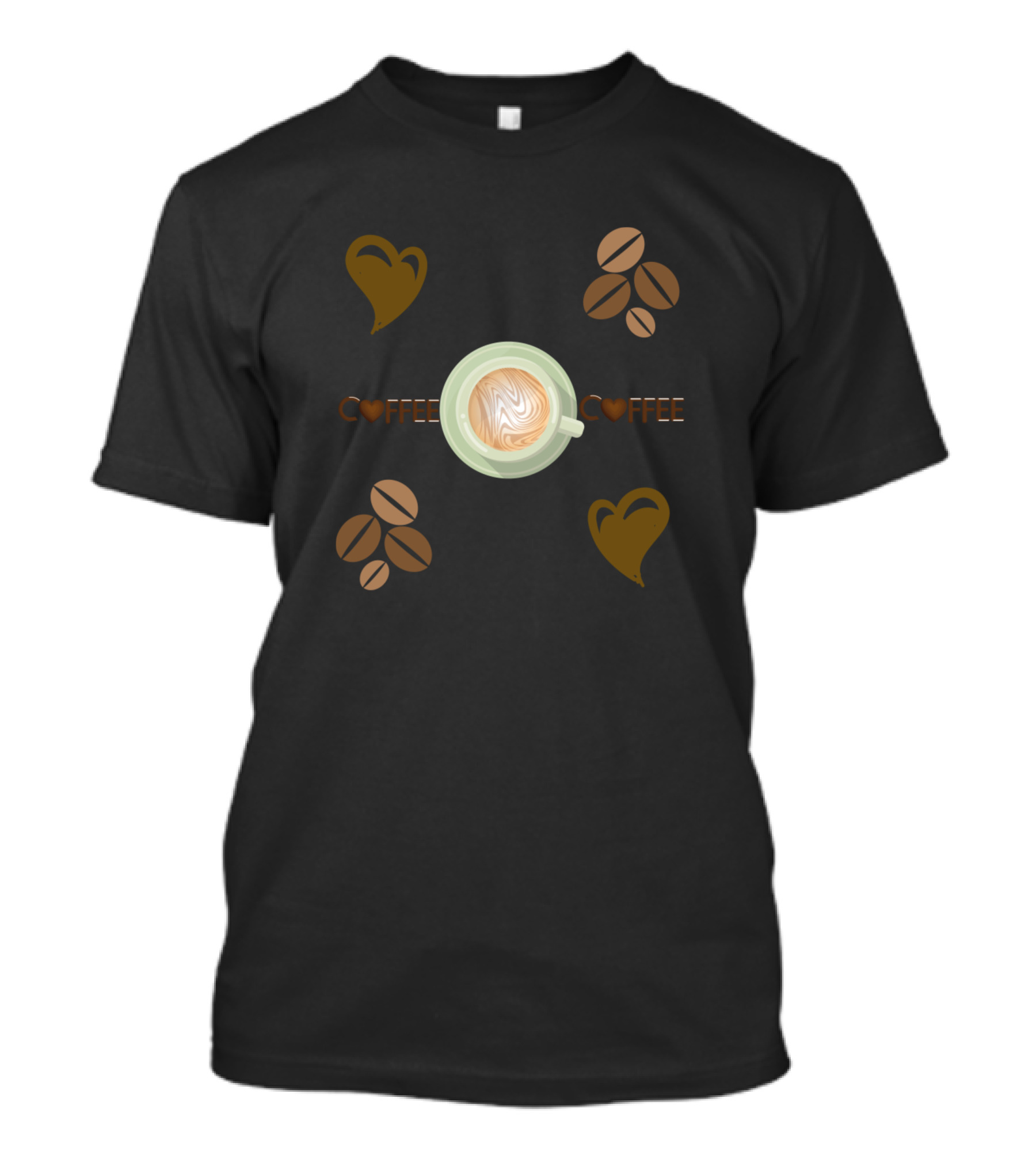 Coffee Latte Art With Heart And Bean Motif T-Shirt