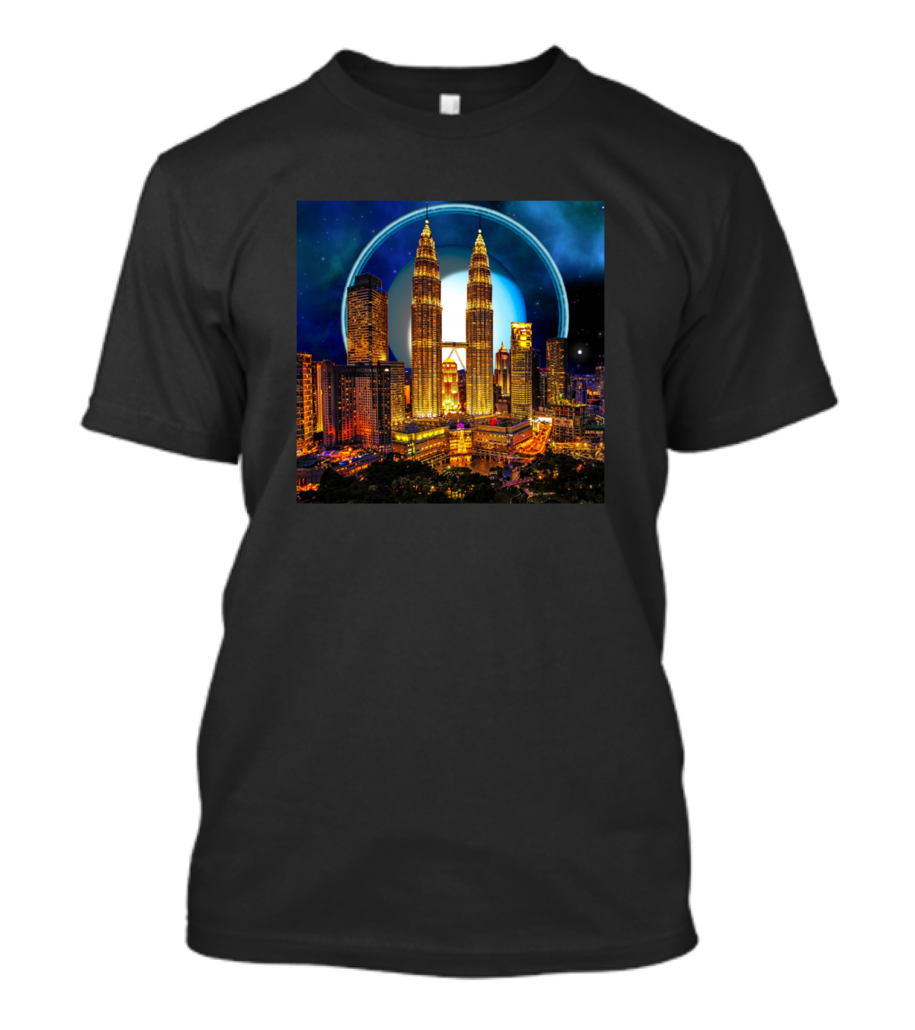 Colorful Uranus Giant Gas Planet Over Kuala Lumpur Skyline T-Shirt