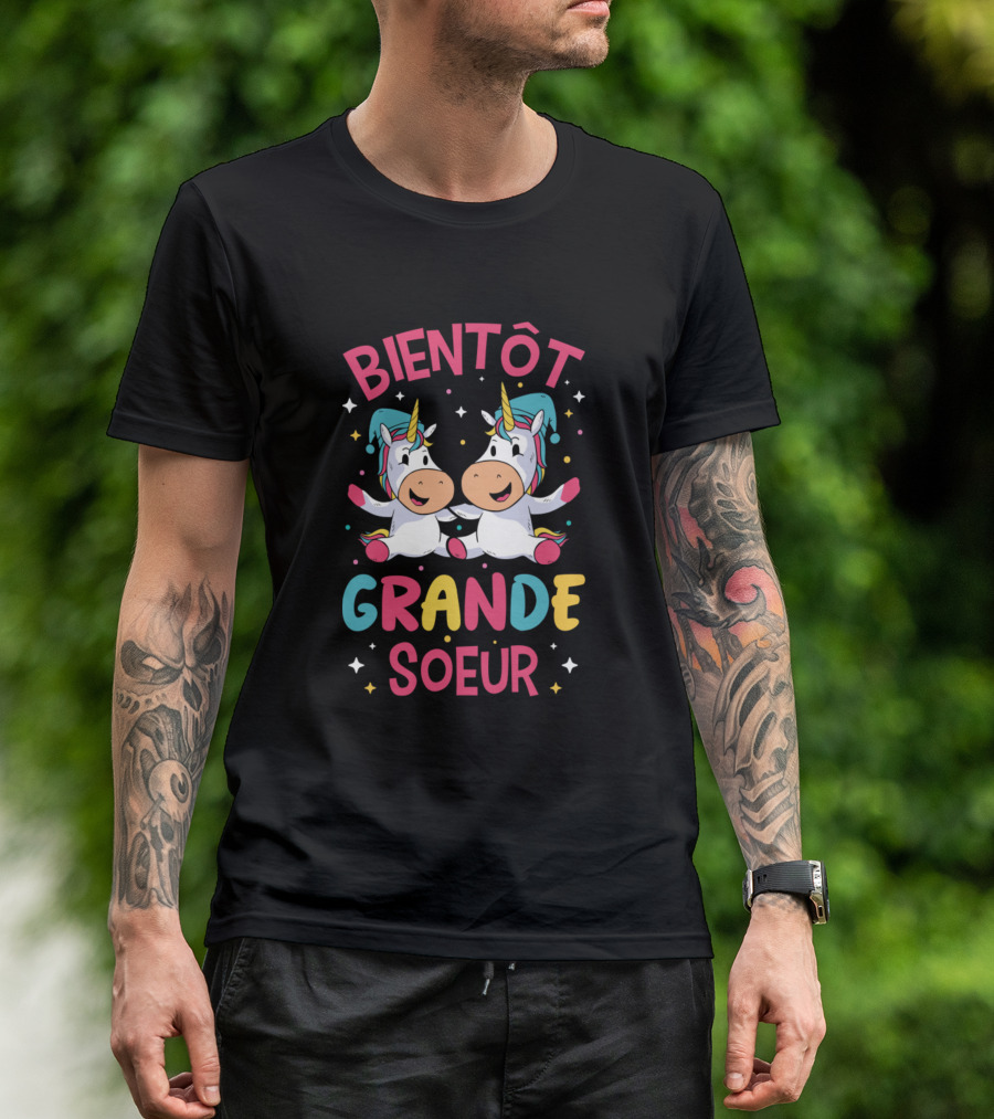 Bientôt Grande Sœur Cute Unicorn Twins T-Shirt