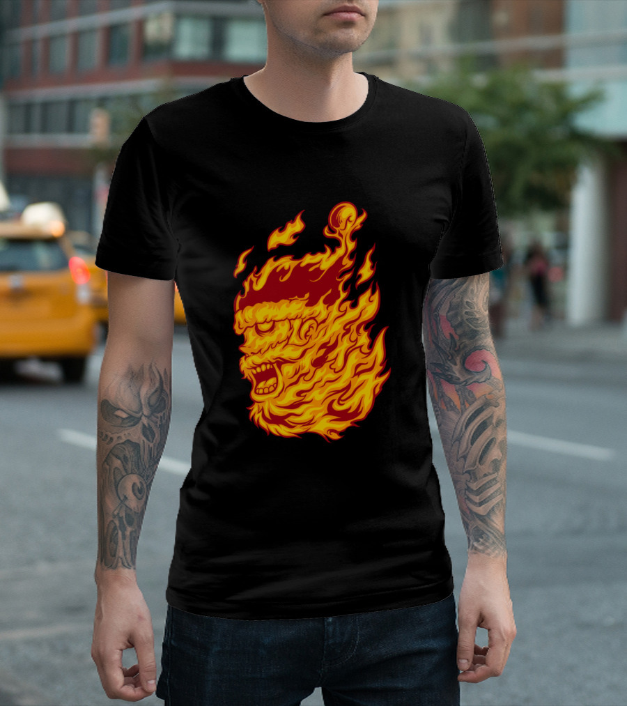 Flame Of Santa Head Fire Design Santa Hat T-Shirt