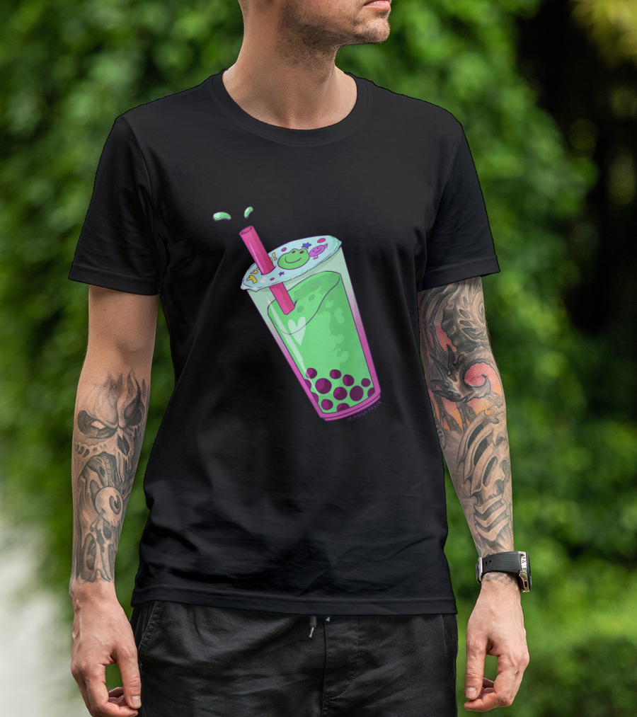 Froggy Boba Cute Green Bubble Tea With Straw Smiley Cup T-Shirt